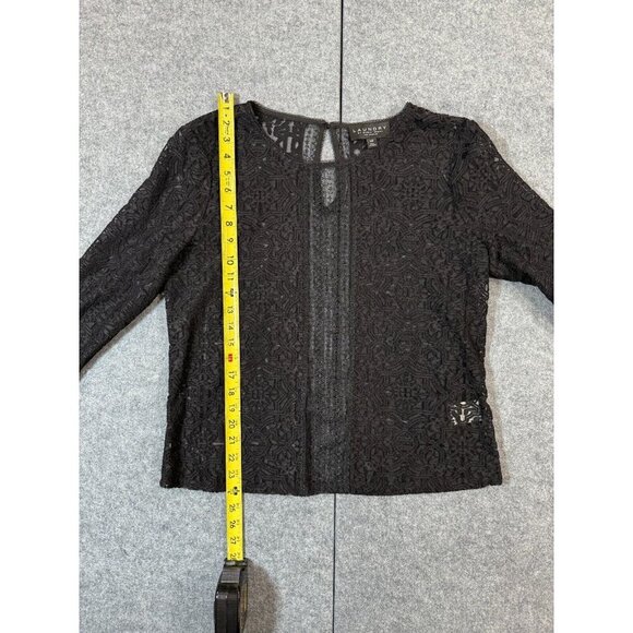 Laundry By Shelli Segal Lace Top Women's L Black Floral Keyhole Back Round Neck - Picture 1 of 6